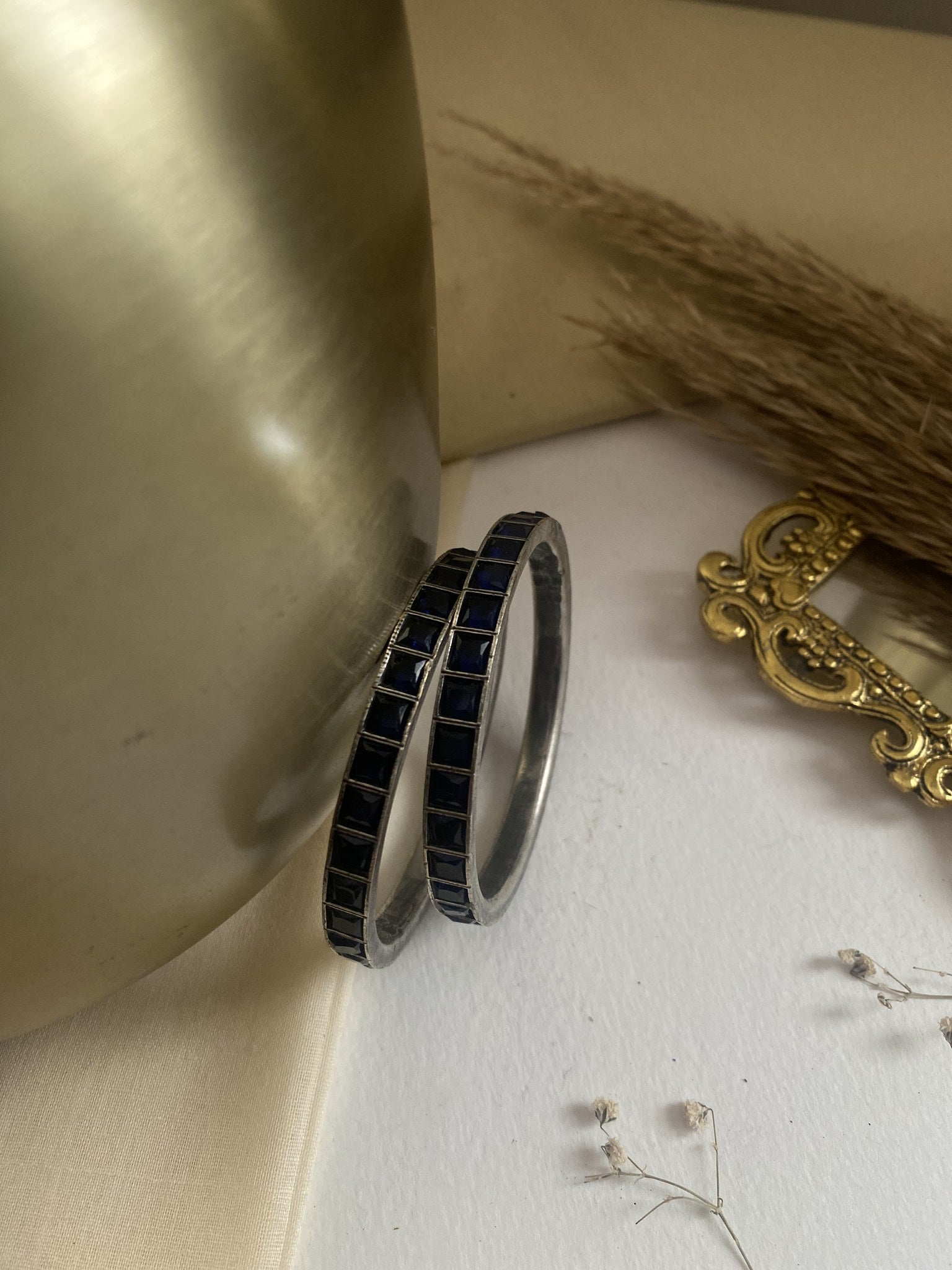 Blue Stone Bangle - handcrafted brass jewellery by Aabhushan
