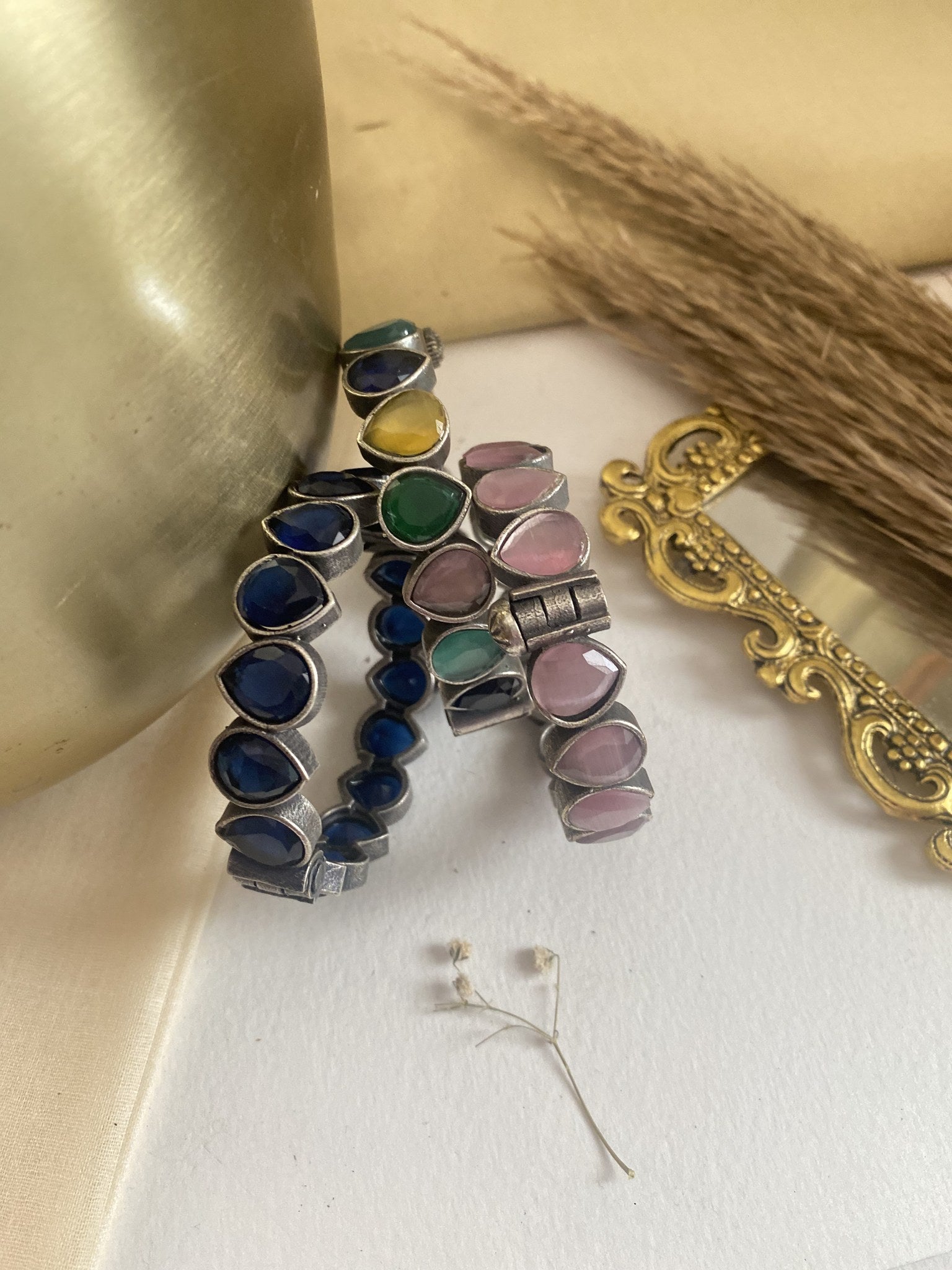 Colourful Stone Bangle - handcrafted brass jewellery by Aabhushan