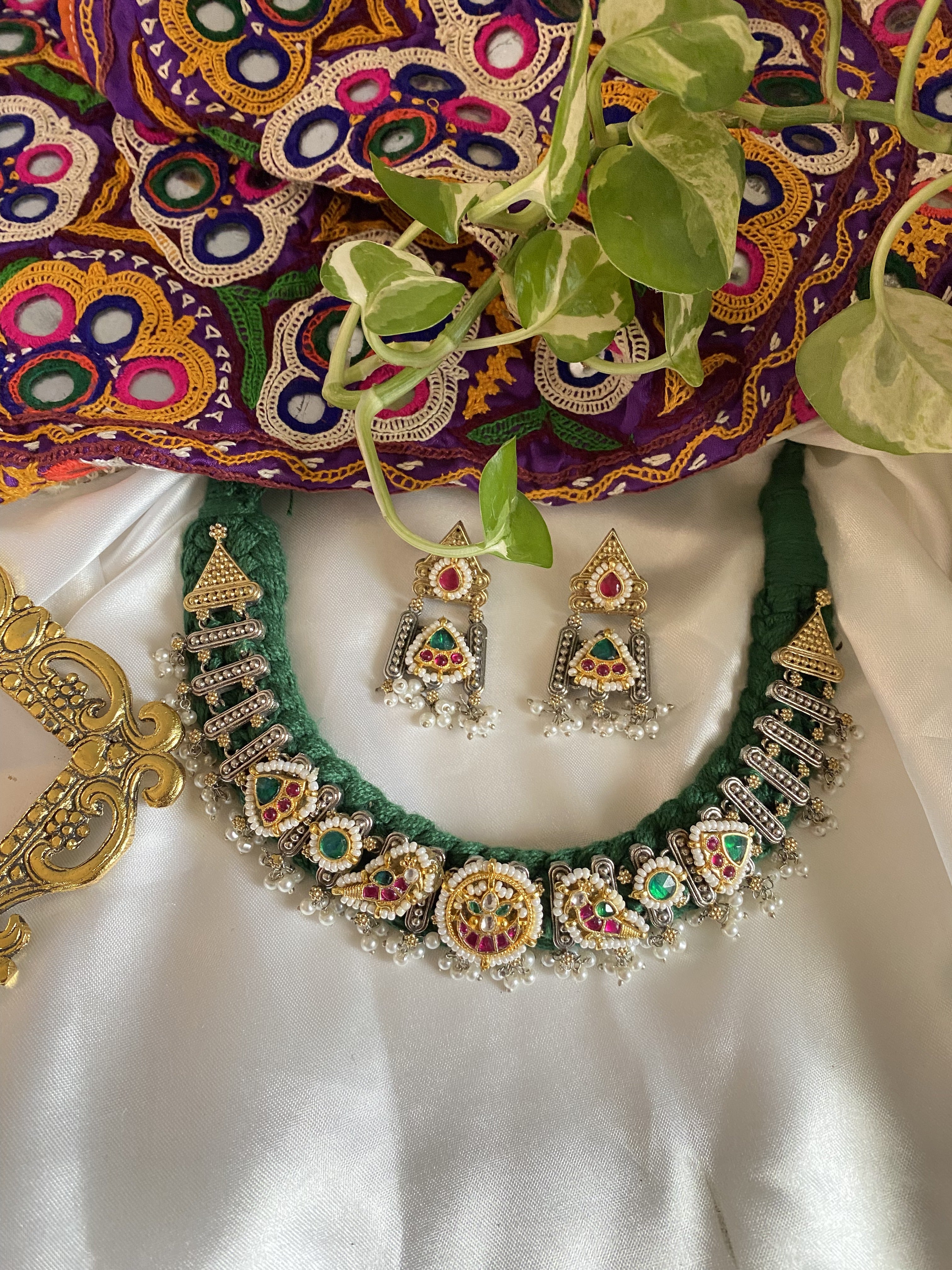 Green Thread Necklace - handcrafted traditional jewellery by Aabhushan Jewellery