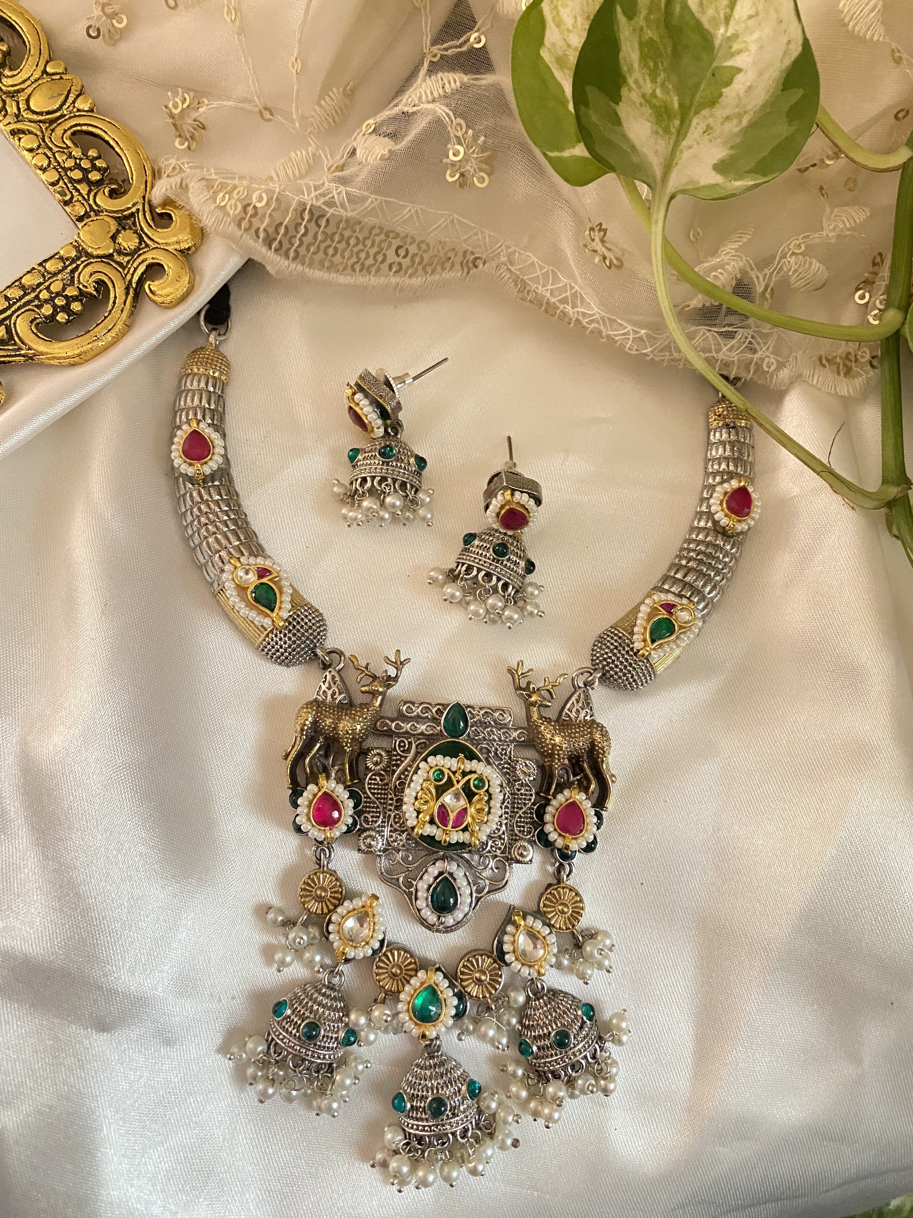 Kanika Hansli with Jhumka Drops - handcrafted traditional jewellery by Aabhushan Jewellery