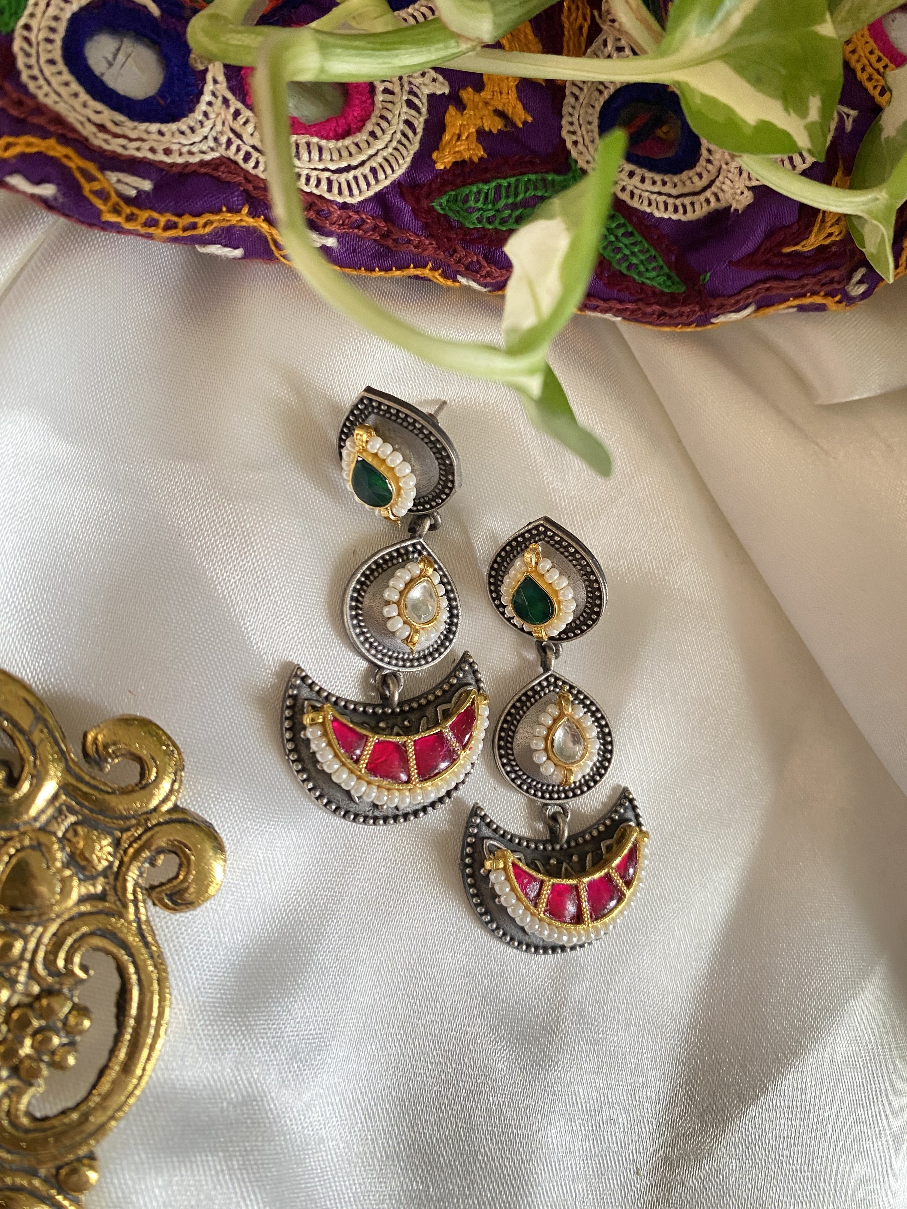 Kasturi Drop Earrings - handcrafted traditional earrings by Aabhushan Jewellery