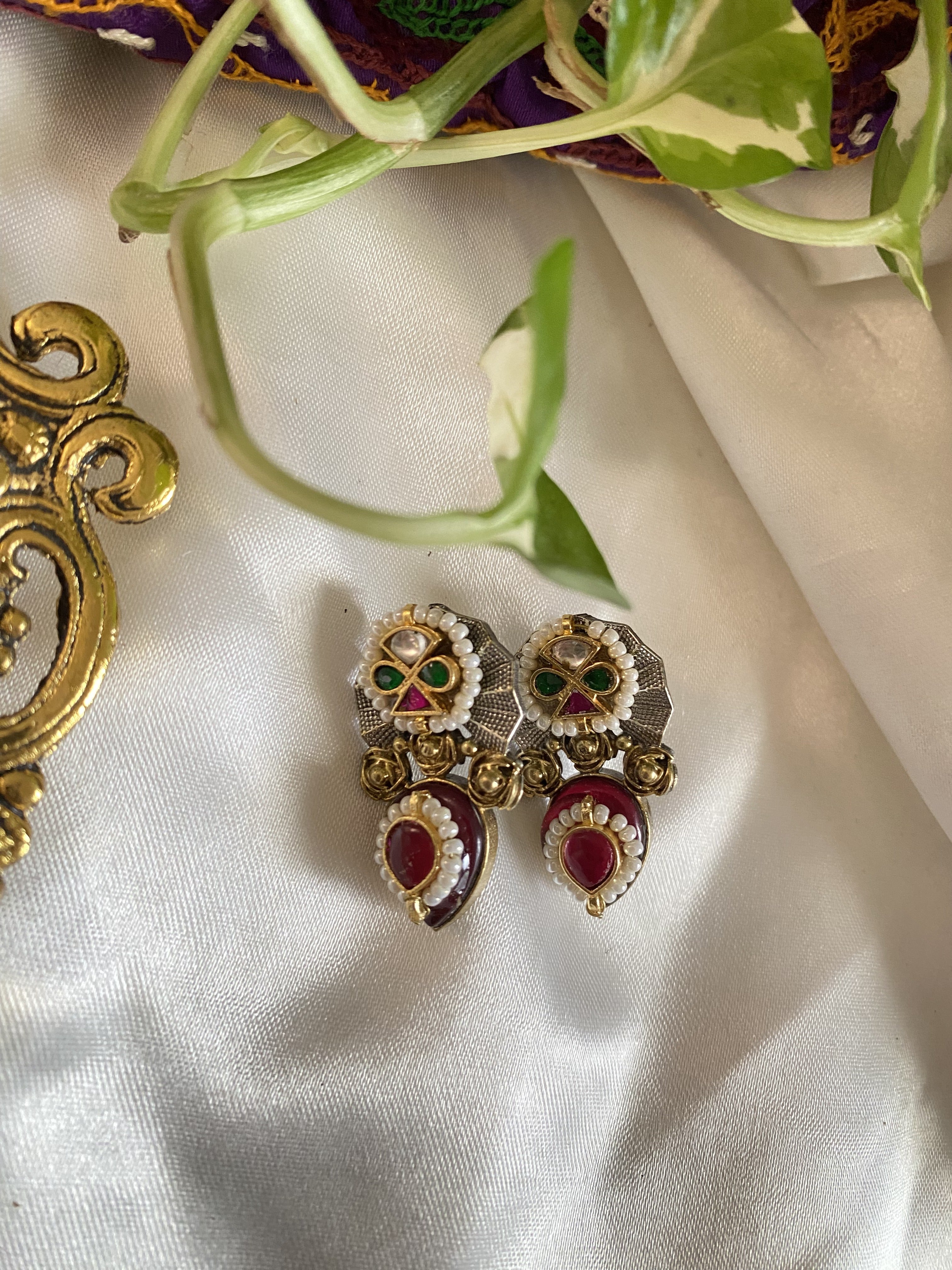 Kusum Studs - handcrafted traditional earrings by Aabhushan Jewellery