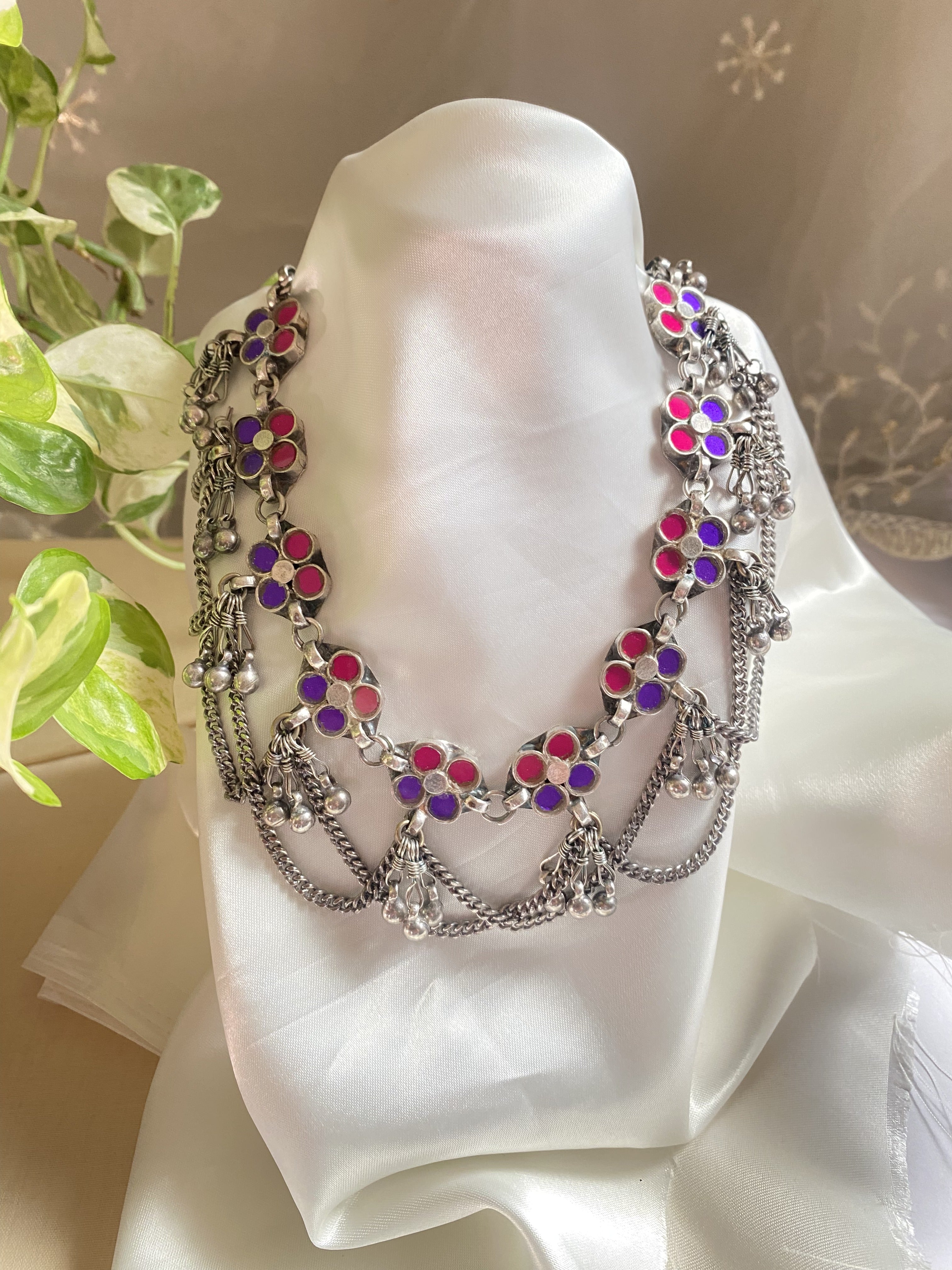 Pink and Purple Glass Necklace - handcrafted traditional jewellery by Aabhushan Jewellery
