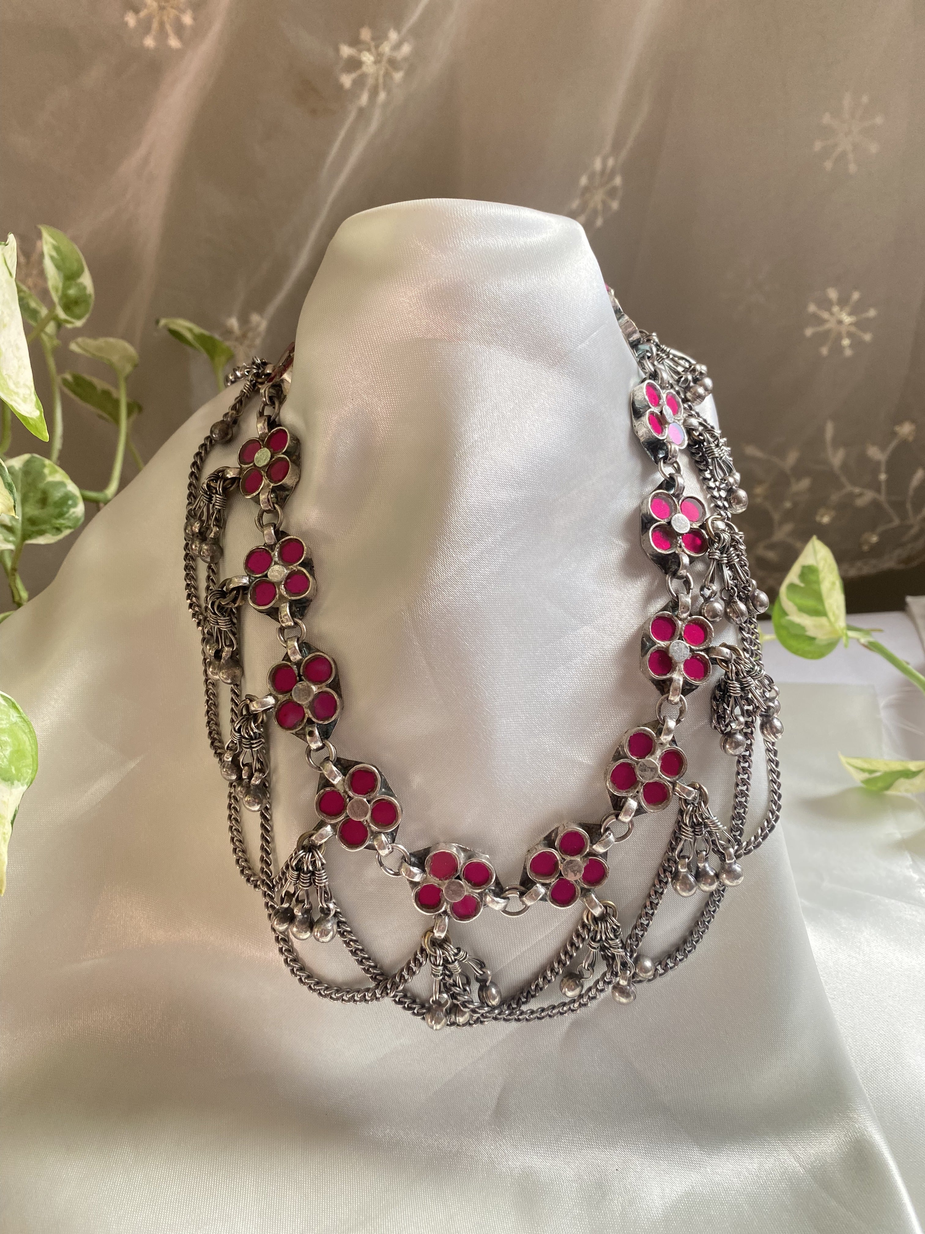 Pink Glass Necklace - handcrafted traditional jewellery by Aabhushan Jewellery