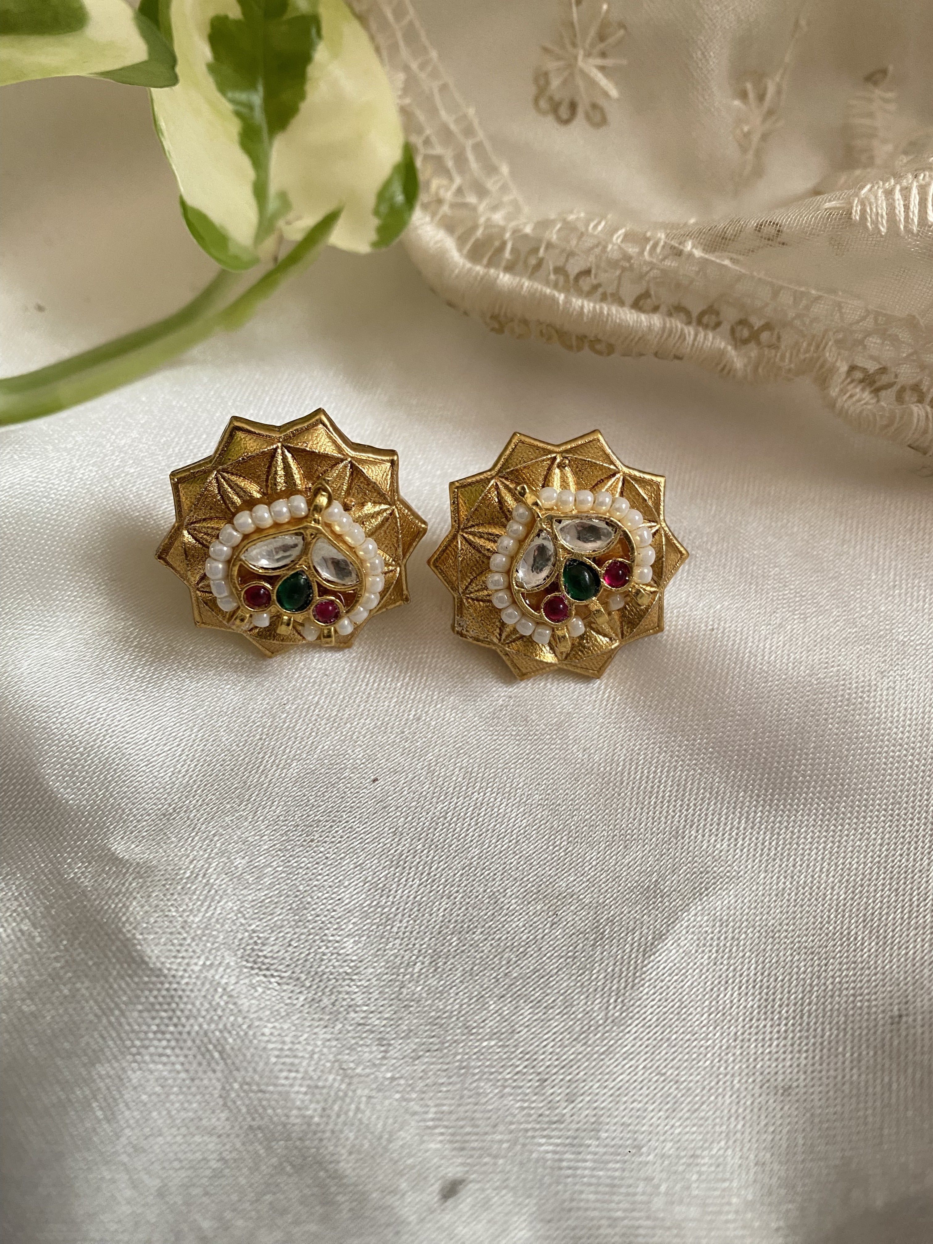Suvarn Studs - handcrafted traditional earrings by Aabhushan Jewellery