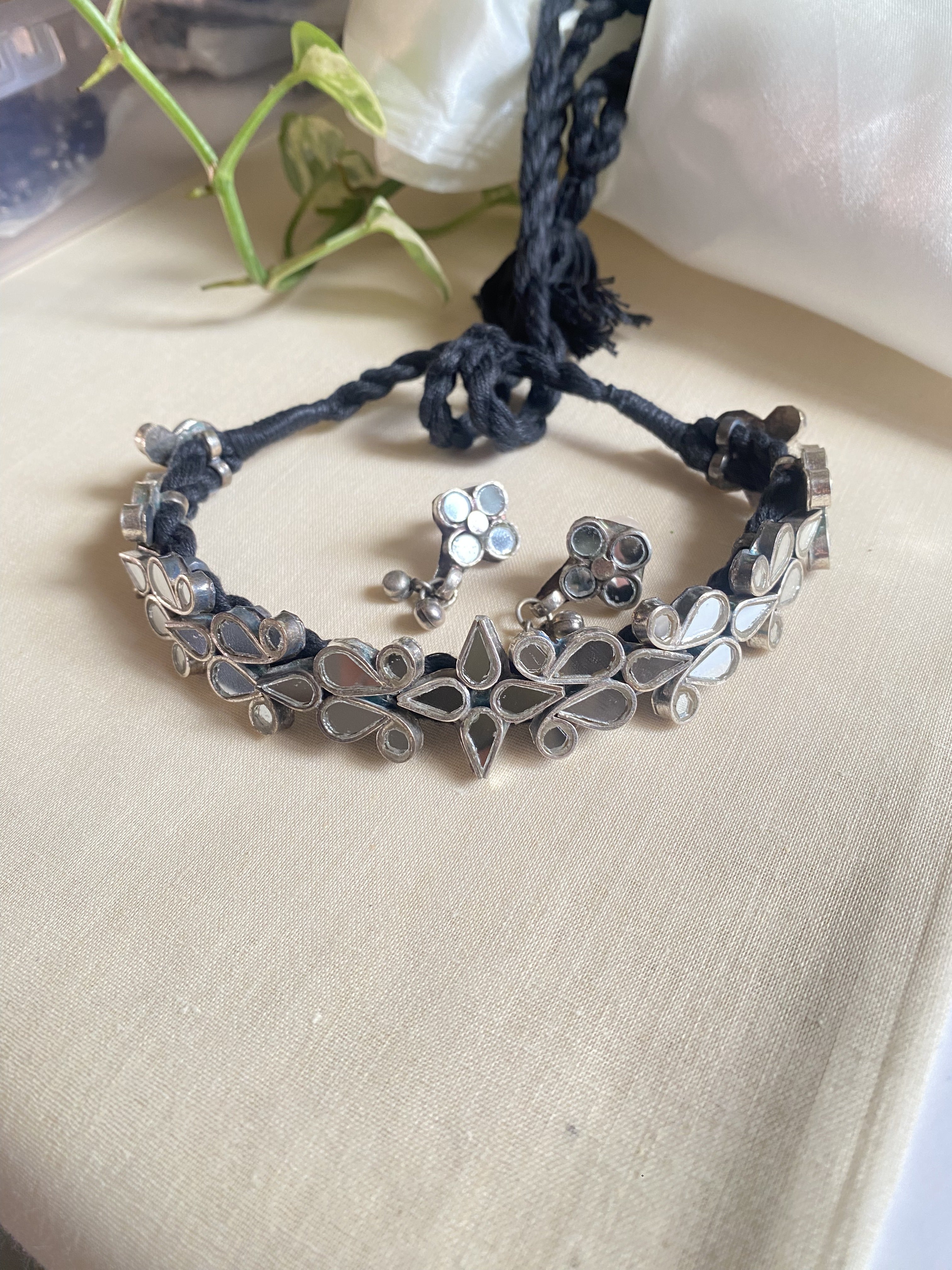 White Glass Necklace - handcrafted traditional jewellery by Aabhushan Jewellery